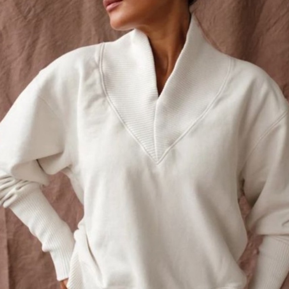 Agolde Klara Off White V-neck Sweatshirt Exaggerated Ribbed Cuffs XL